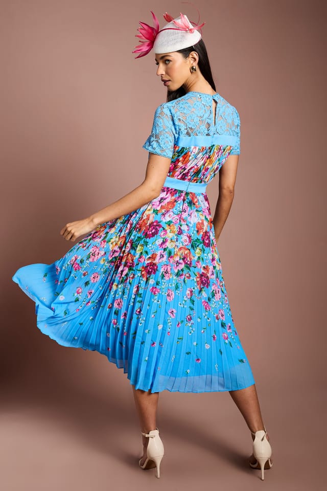 Coast Coast Women's Lisa Tan Lace Printed Pleated Midi Dress in Blue - 3