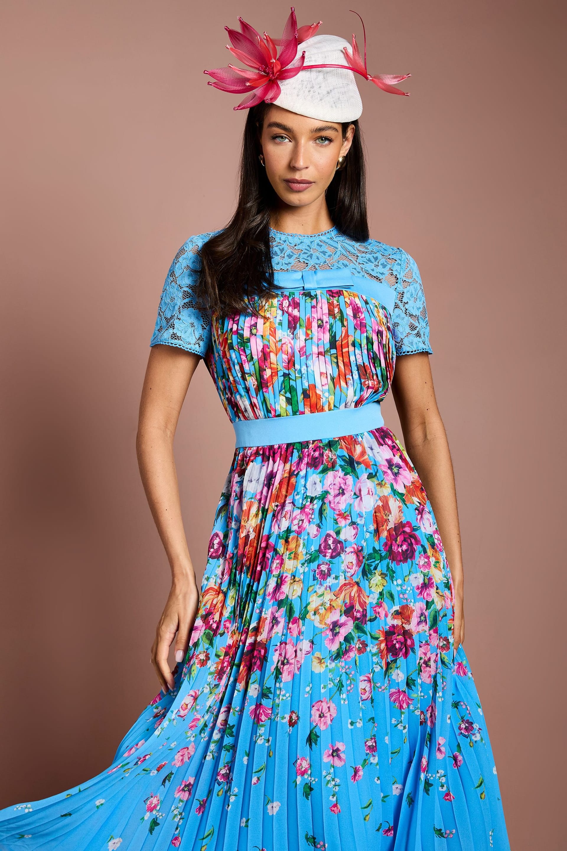 Coast Coast Women's Lisa Tan Lace Printed Pleated Midi Dress in Blue - 4