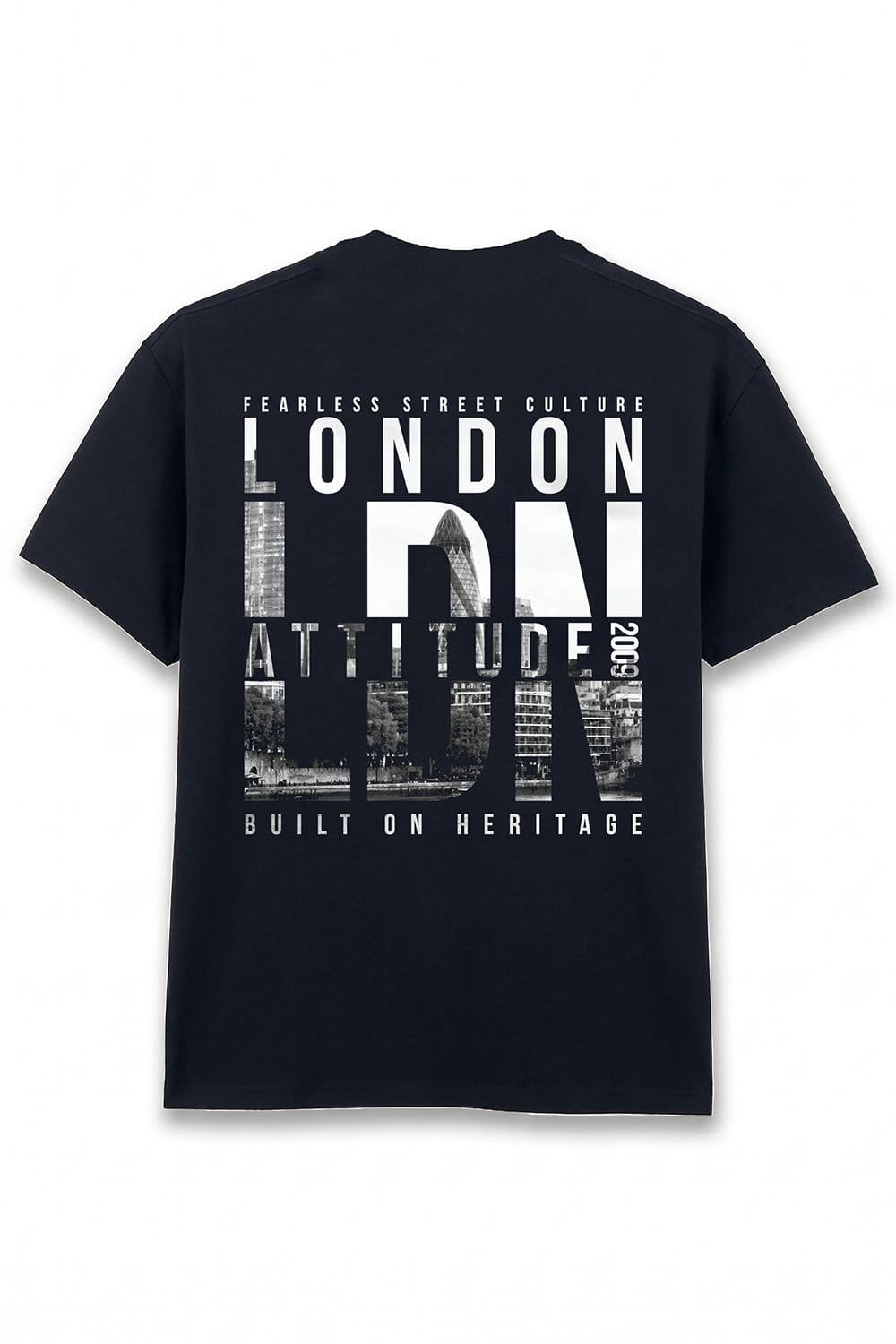 LONDON ATTITUDE LONDON ATTITUDE Men's Fearless Street Culture Oversized Heavyweight Graphic T-Shirt in Black - 4