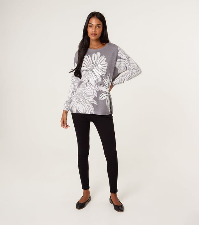 Blue Vanilla Women's Grey Floral Sequin Embellished Jumper Blue Vanilla New Look - 2