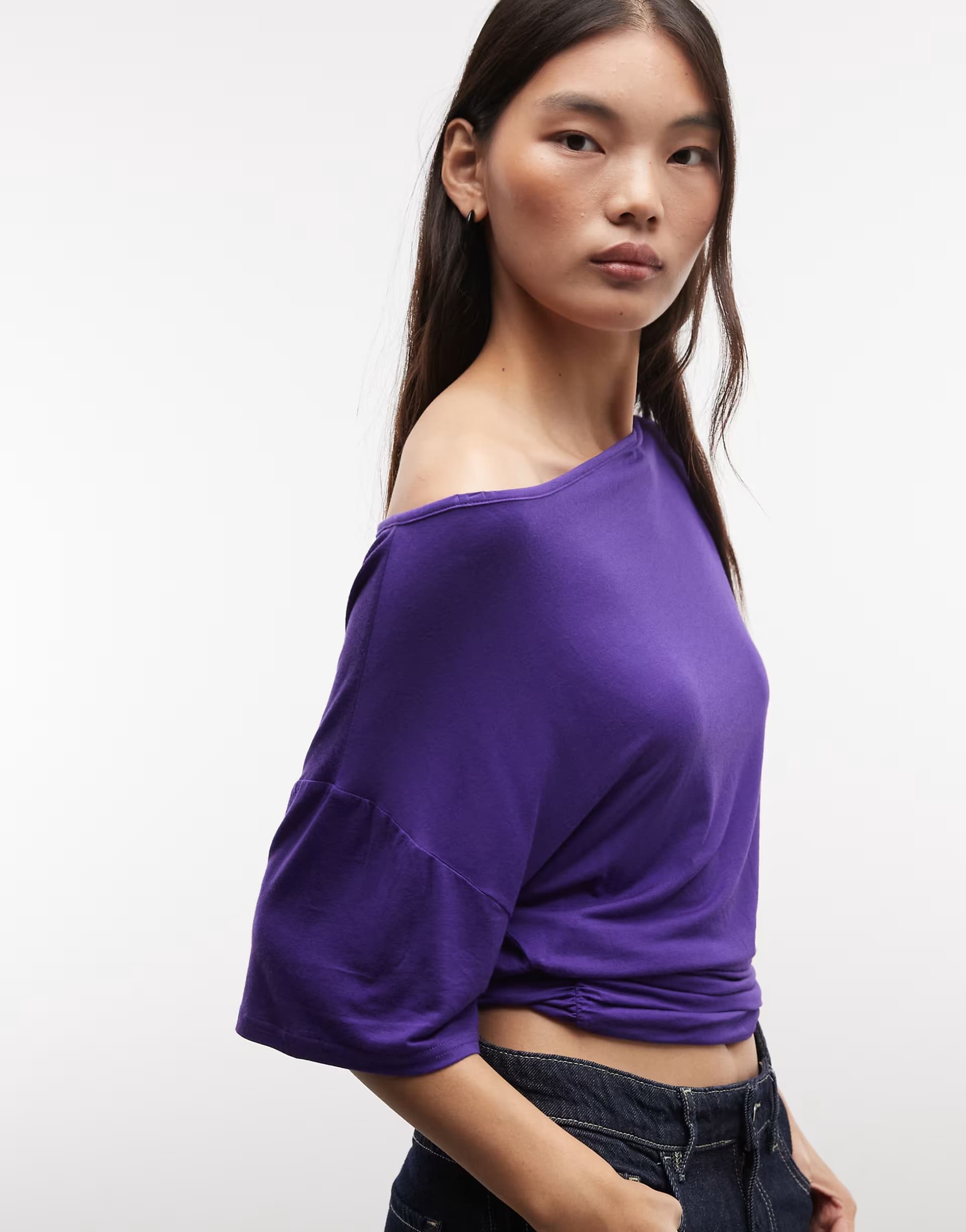 ASOS COLLUSION  off shoulder drapey top in purple