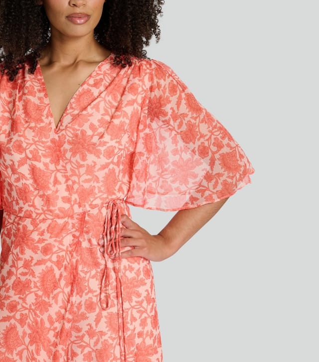 South Beach Women's Coral Floral Print Wrap Midi Dress South Beach New Look - 2