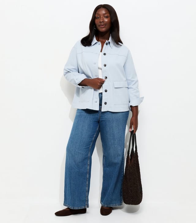 New Look Women's Plus Size Light Blue Cotton Flap Pocket Shacket Curves New Look - 2