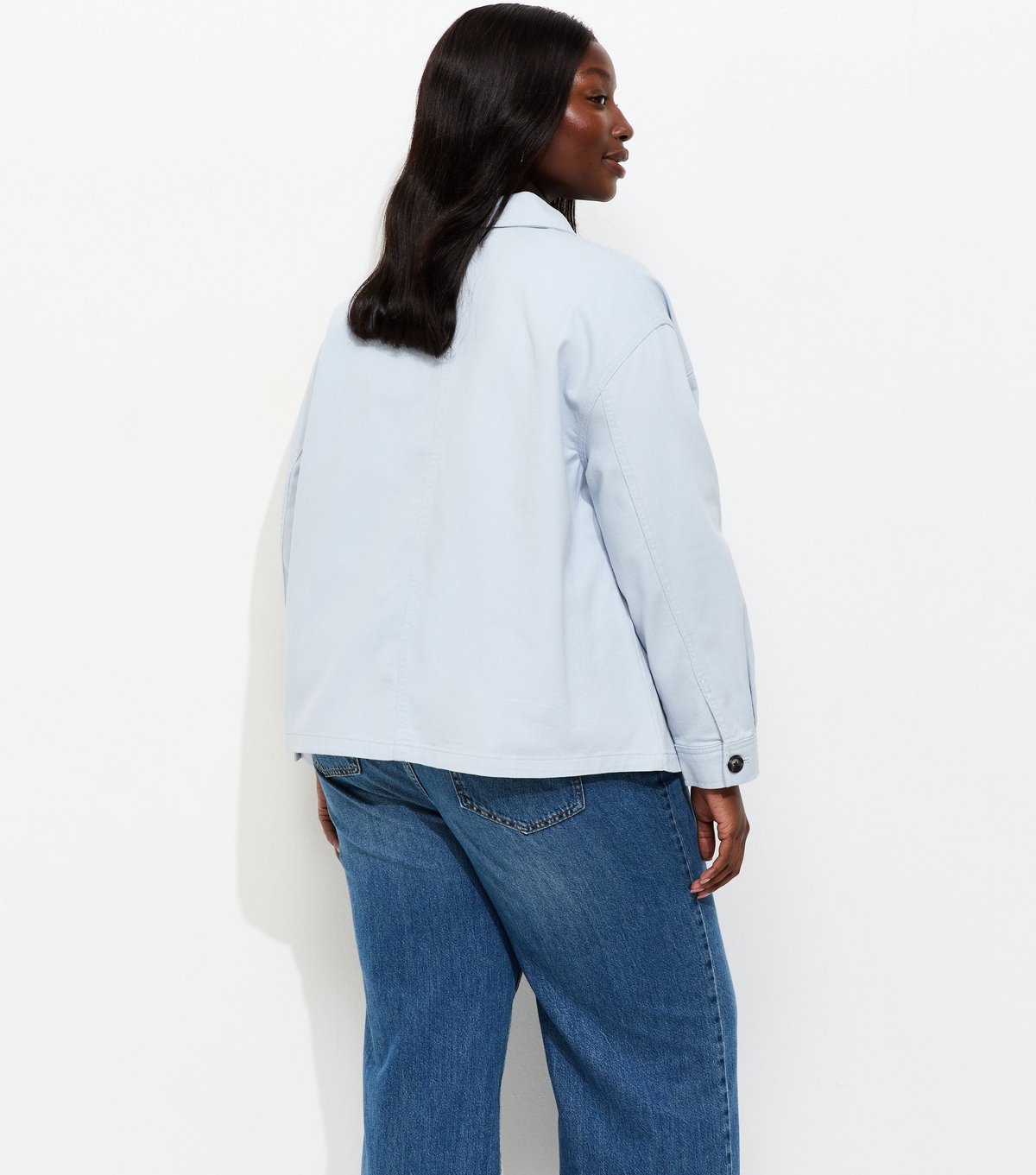 New Look Women's Plus Size Light Blue Cotton Flap Pocket Shacket Curves New Look - 4
