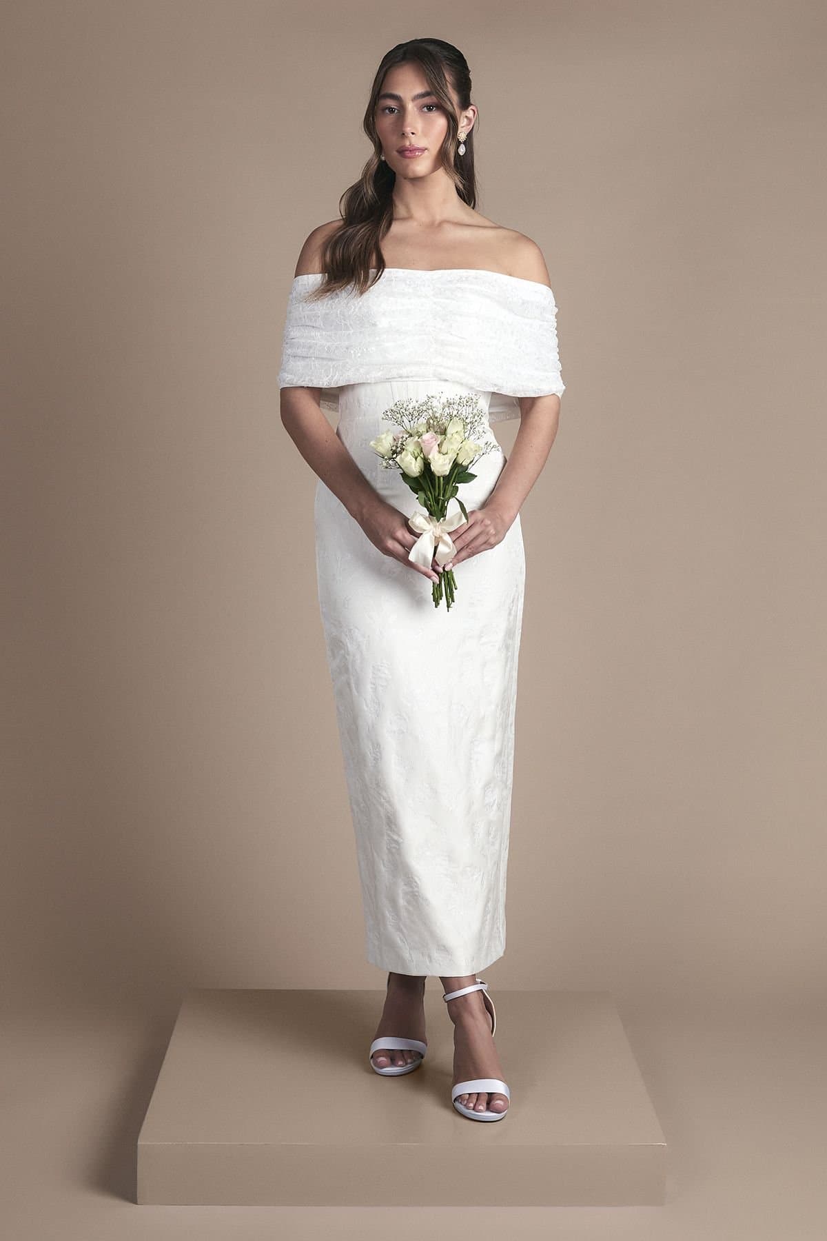 Coast Coast Women's Lisa Tan Bandeau Jacquard Column Midi Wedding Dress in Ivory