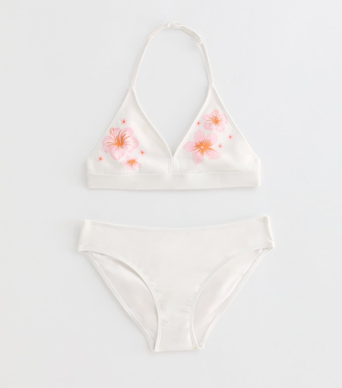 New Look Girls' White Hibiscus Triangle Bikini Top and Bottoms Set New Look