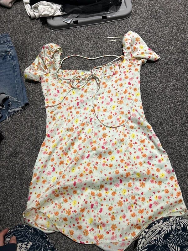 Bershka Bershka floral satin mini dress with slit detail in mutli