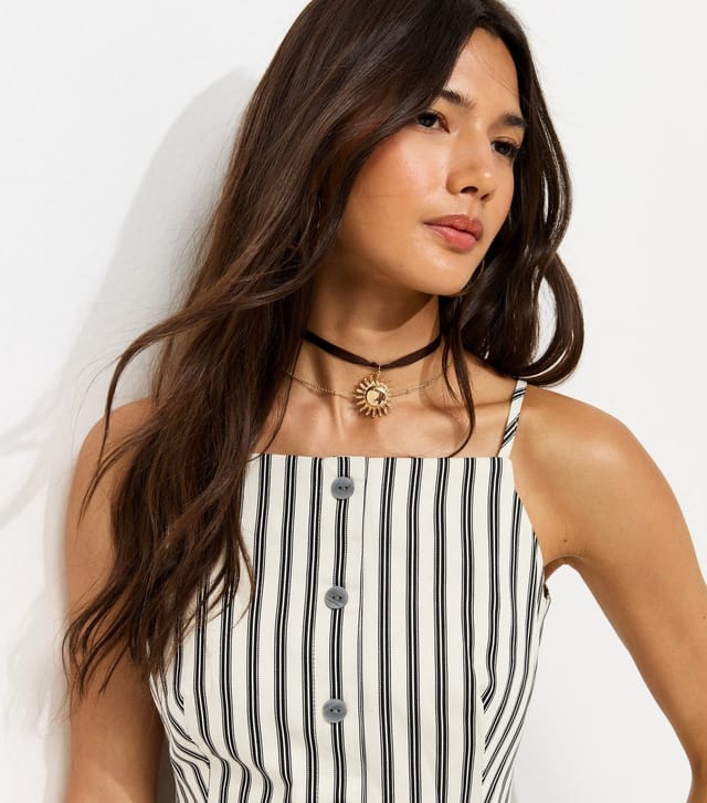 New Look Women's Cream Striped Button Through Mini Cami Dress New Look - 3