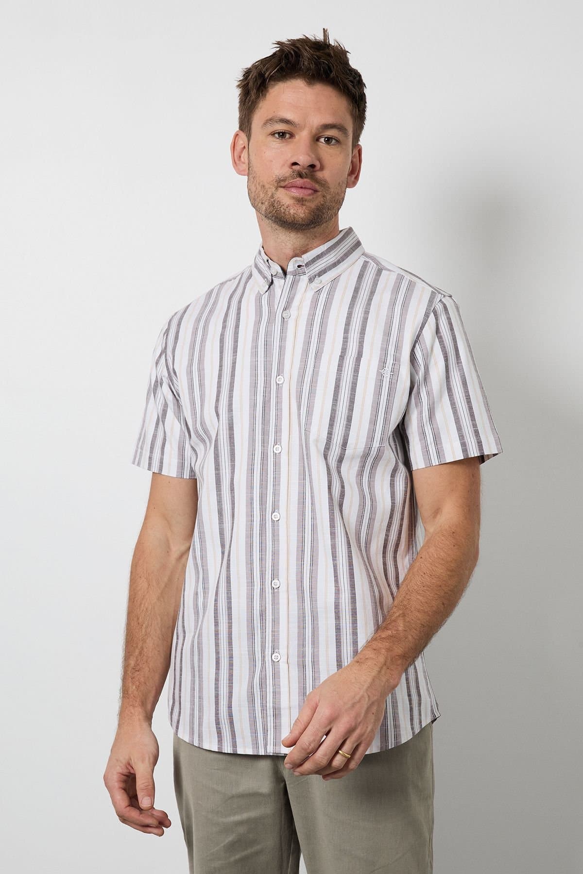 Maine Maine Men's White Stripe Short Sleeve Shirt