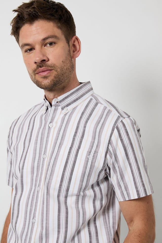 Maine Maine Men's White Stripe Short Sleeve Shirt - 2