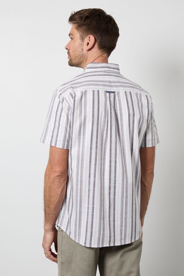 Maine Maine Men's White Stripe Short Sleeve Shirt - 3