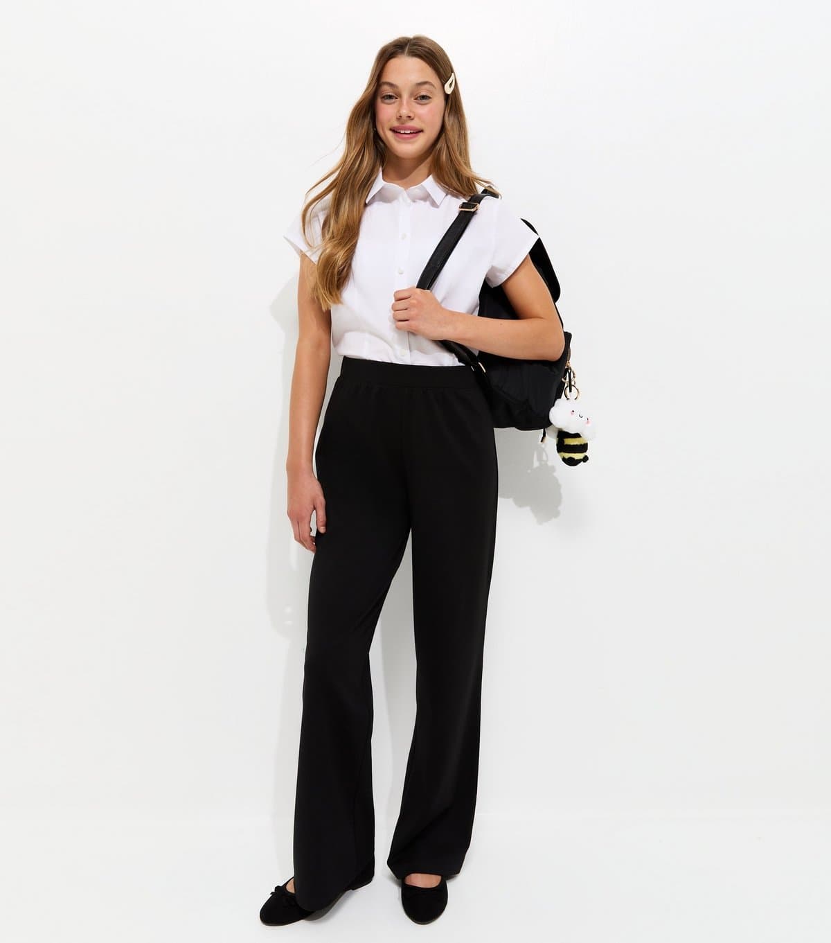 New Look Girls' Black Ponte Jersey Wide Leg School Trousers New Look
