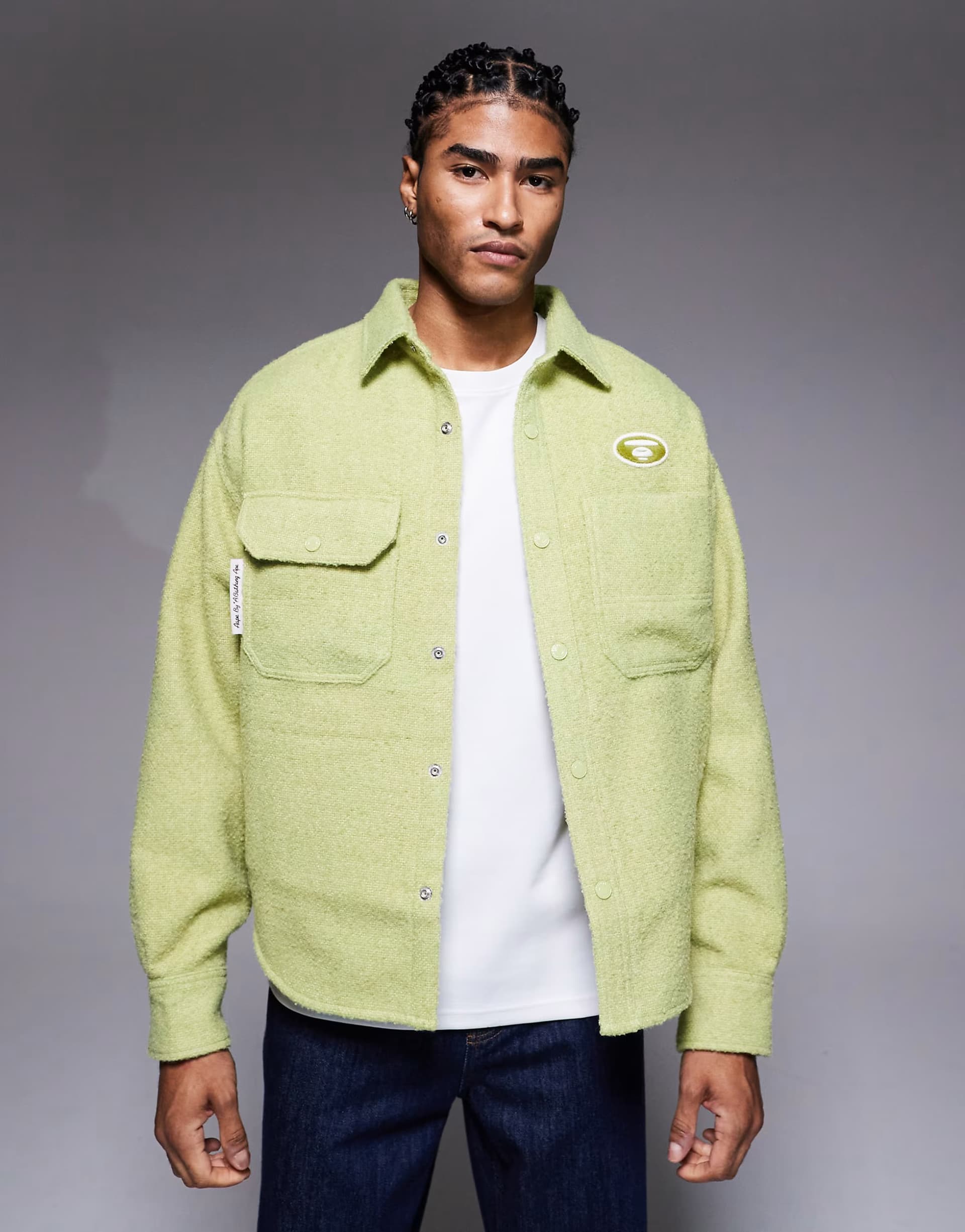ASOS Aape by A Bathing Ape boxy long sleeve shirt in light green with back logo embroidery