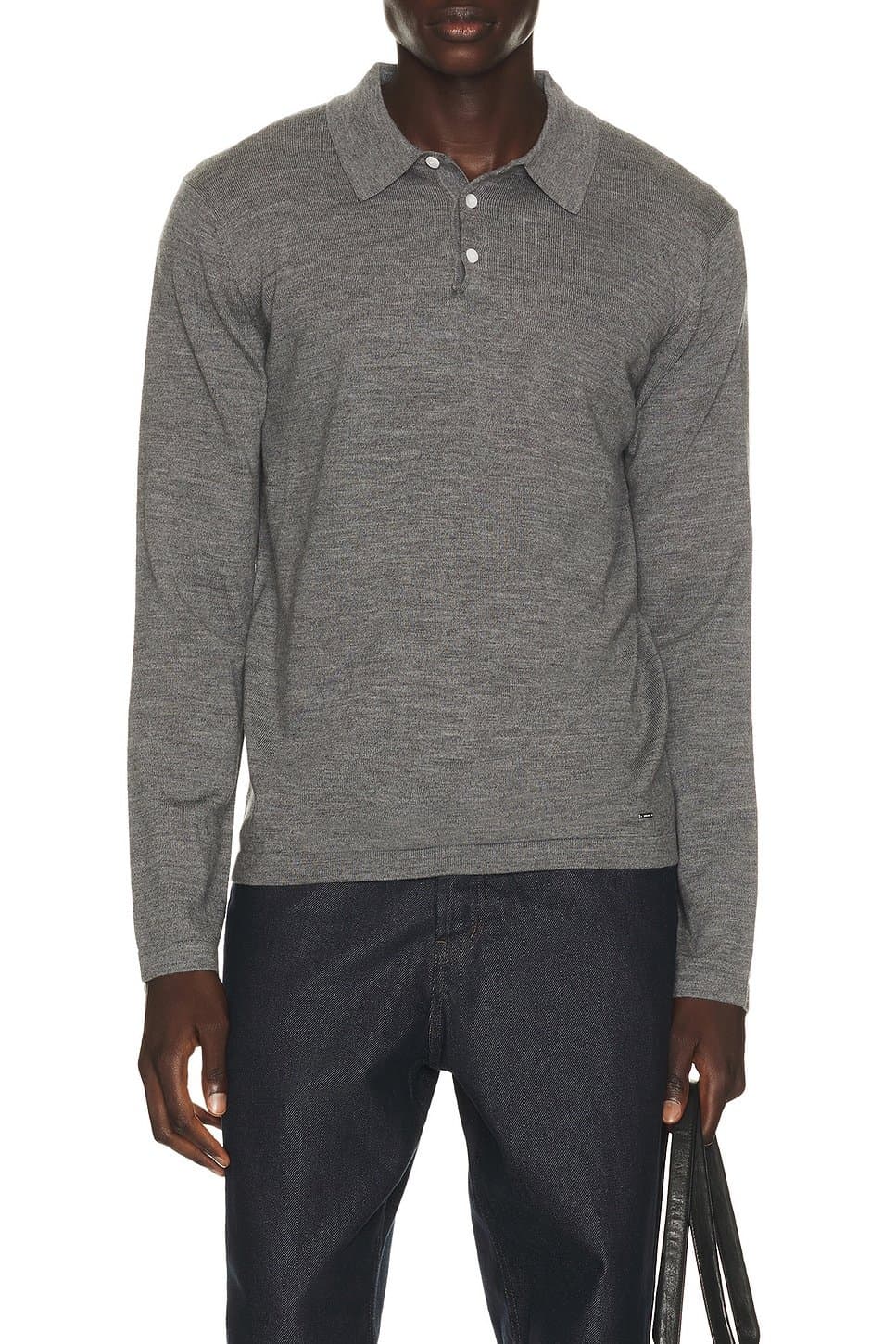 revolve Revolve Charcoal Melange Long Sleeve Polo