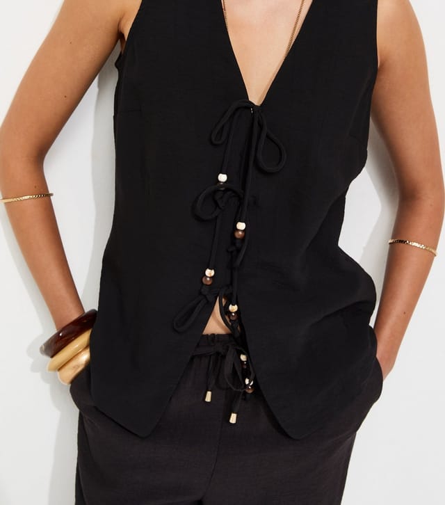New Look Women's Black Textured Beaded Tie Waistcoat New Look - 2