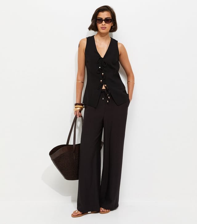 New Look Women's Black Textured Beaded Tie Waistcoat New Look - 3