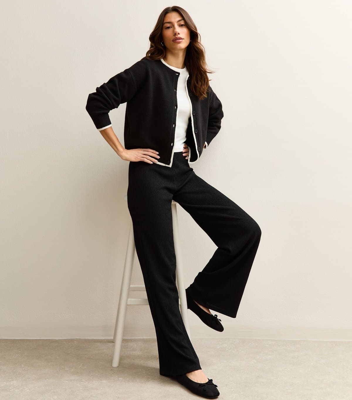 New Look Women's Tall Black Crinkled Wide Leg Trousers New Look