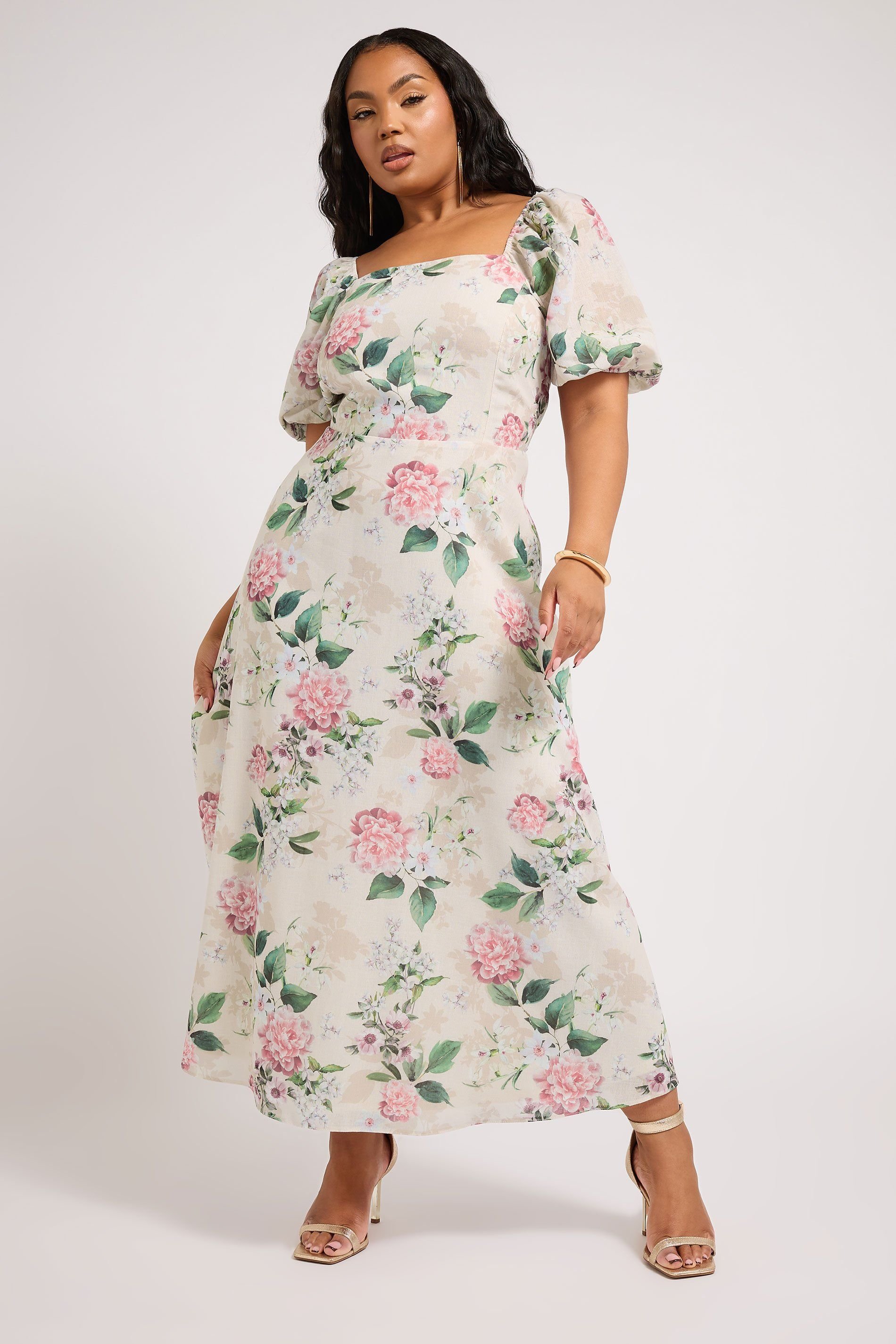 Yours Yours Women's Floral Linen Look Midaxi Dress in Ivory - 3