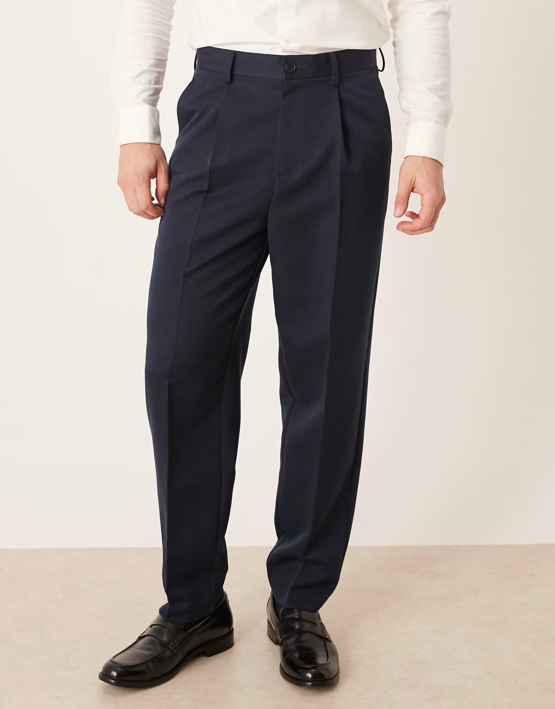 ASOS ASOS DESIGN smart relaxed tapered trousers in navy with front pleat