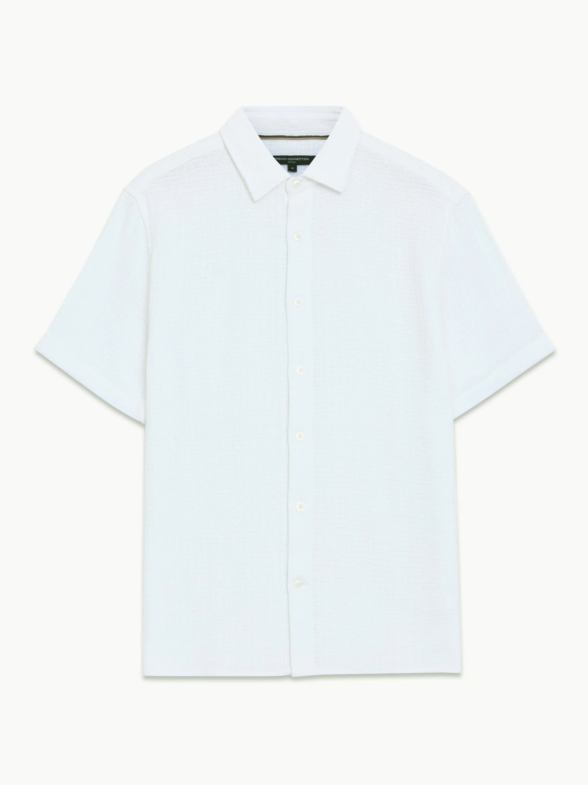 French Connection Short Sleeve Open Weave White Button-Through Shirt White