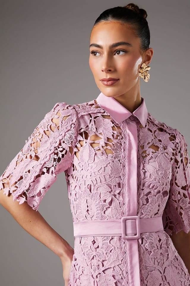 Coast Coast Women's Lace Shirt Dress With Short Sleeves in Lilac - 3