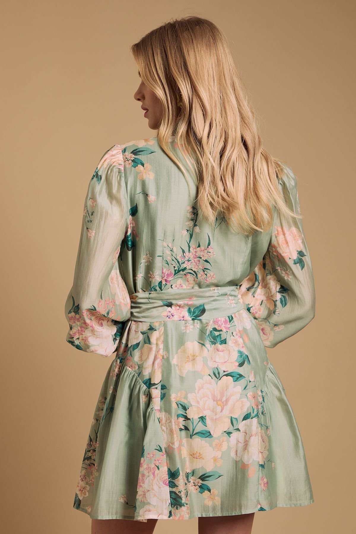 Oasis Oasis Women's Belt Detail Volume Sleeve Shirt Dress in Sage - 3