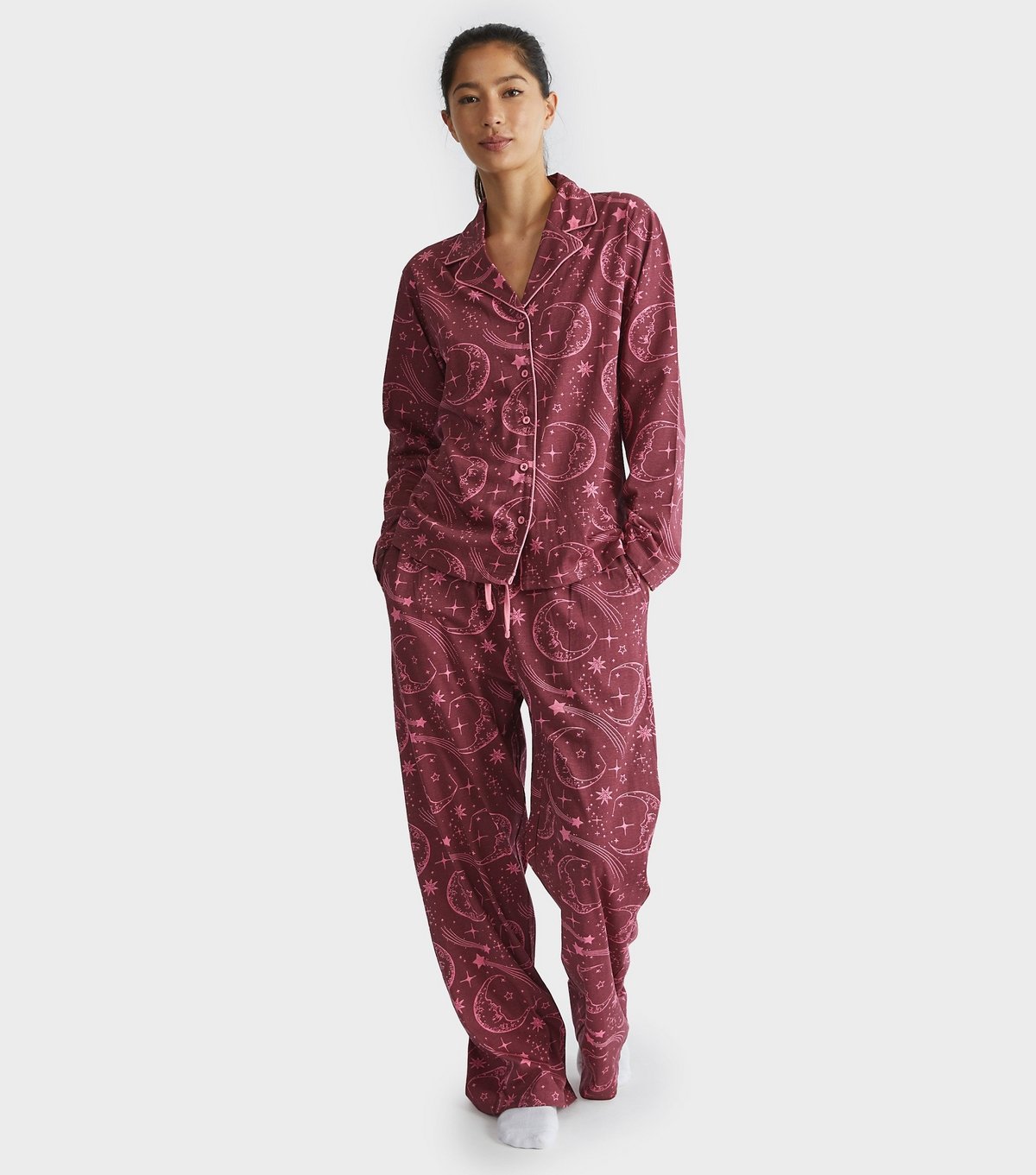 Skinnydip Women's Burgundy Celestial Print Shirt and Trousers Pyjama Set Skinnydip New Look - 2