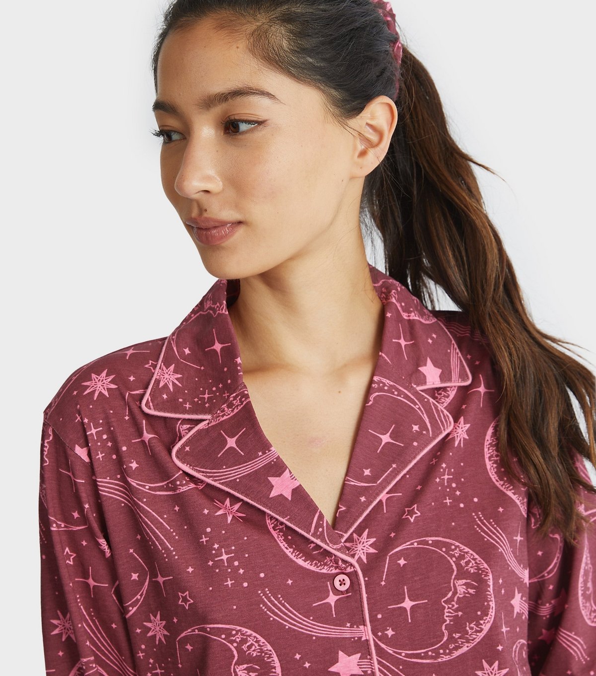 Skinnydip Women's Burgundy Celestial Print Shirt and Trousers Pyjama Set Skinnydip New Look - 3