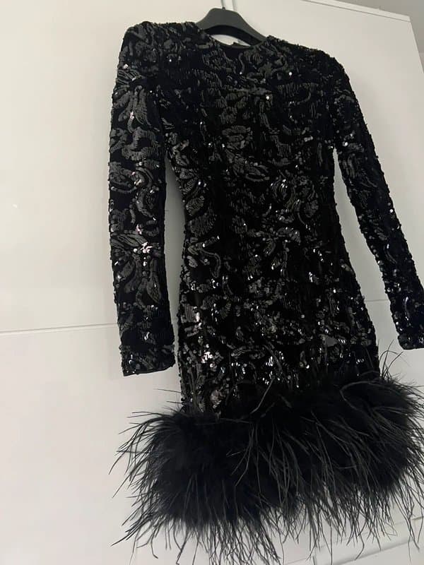 Club L Club London velvet sequin dress with feather cuffs