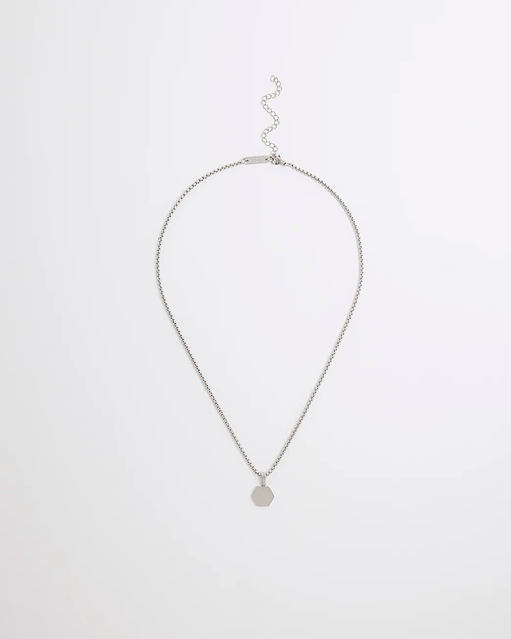 River Island Mens River Island Silver Steel Hexagon Chain Necklace