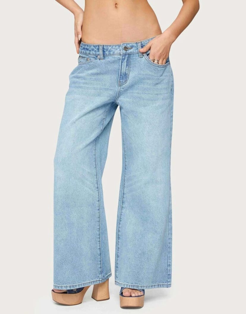 ASOS Edikted Petite low rise wide leg jeans in light blue - 1