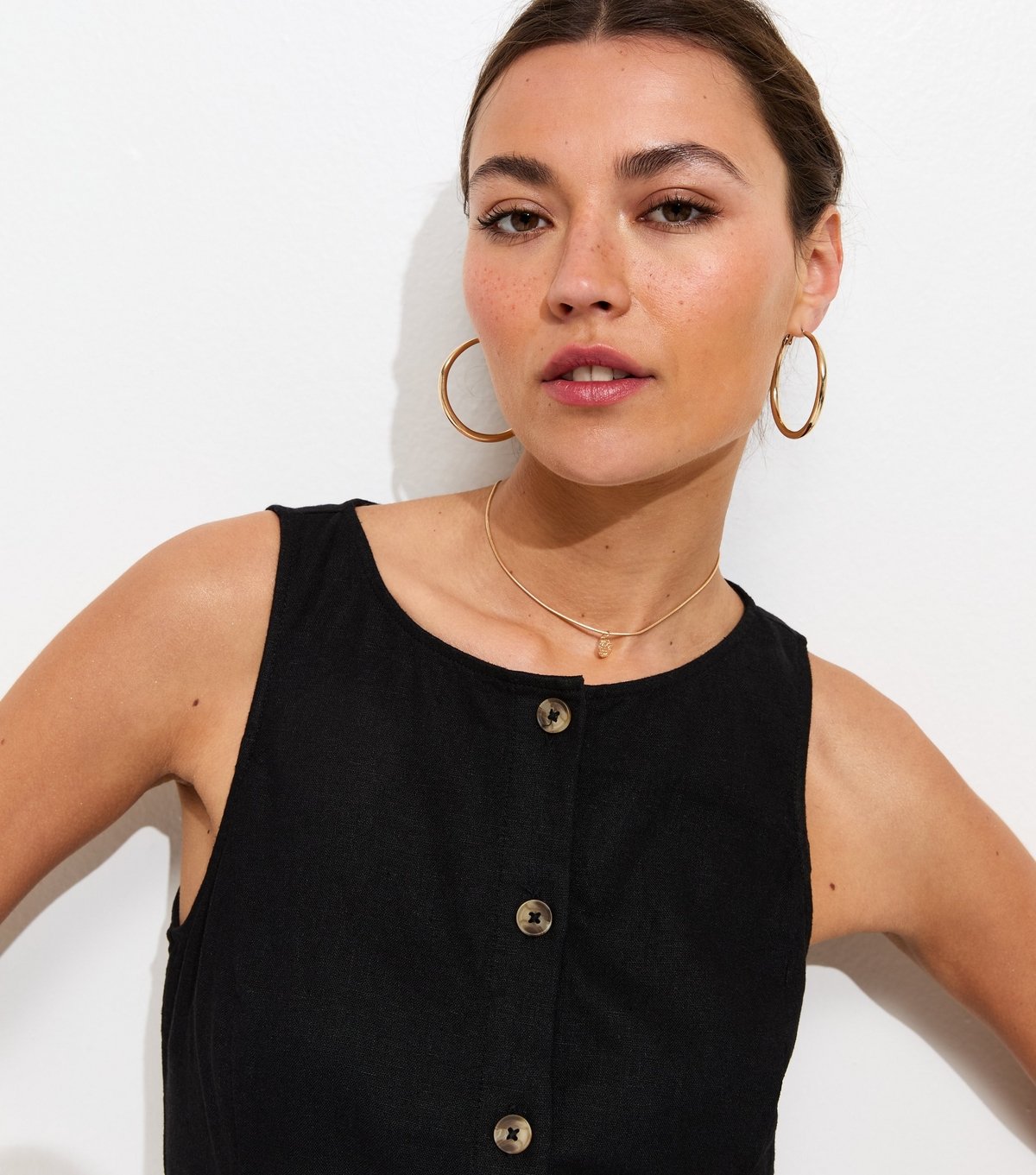 New Look Women's Black Linen Blend Button Through Mini Dress New Look - 2