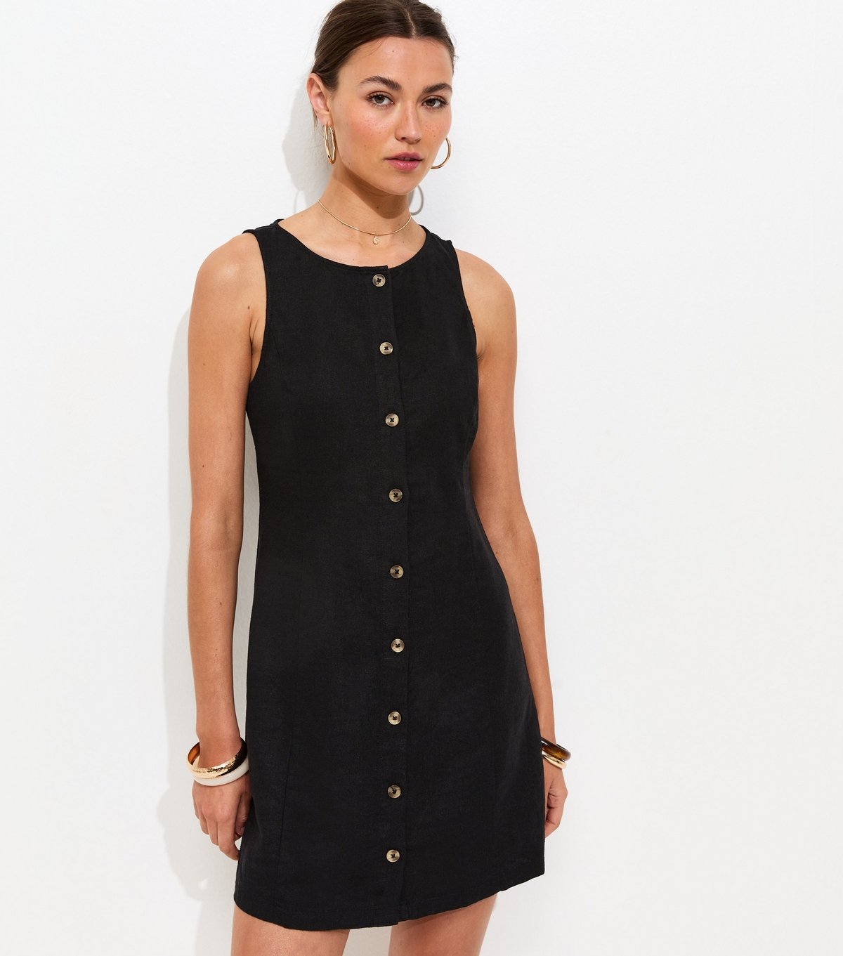 New Look Women's Black Linen Blend Button Through Mini Dress New Look - 3