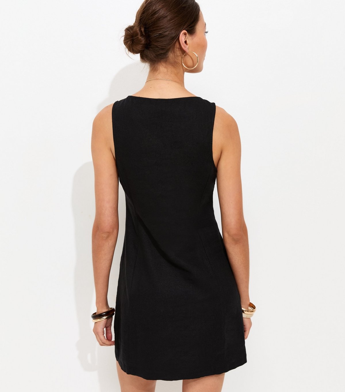 New Look Women's Black Linen Blend Button Through Mini Dress New Look - 4