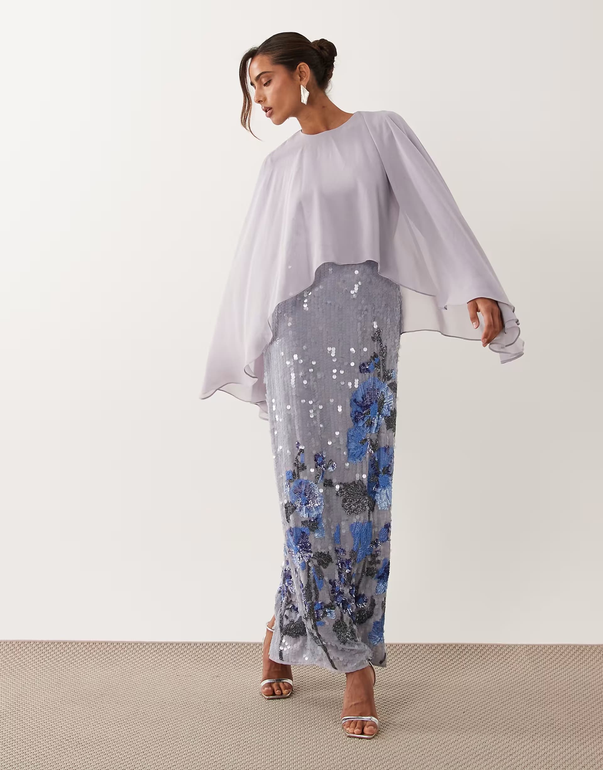 ASOS ASOS DESIGN cape detail embellished skirt maxi dress in blue