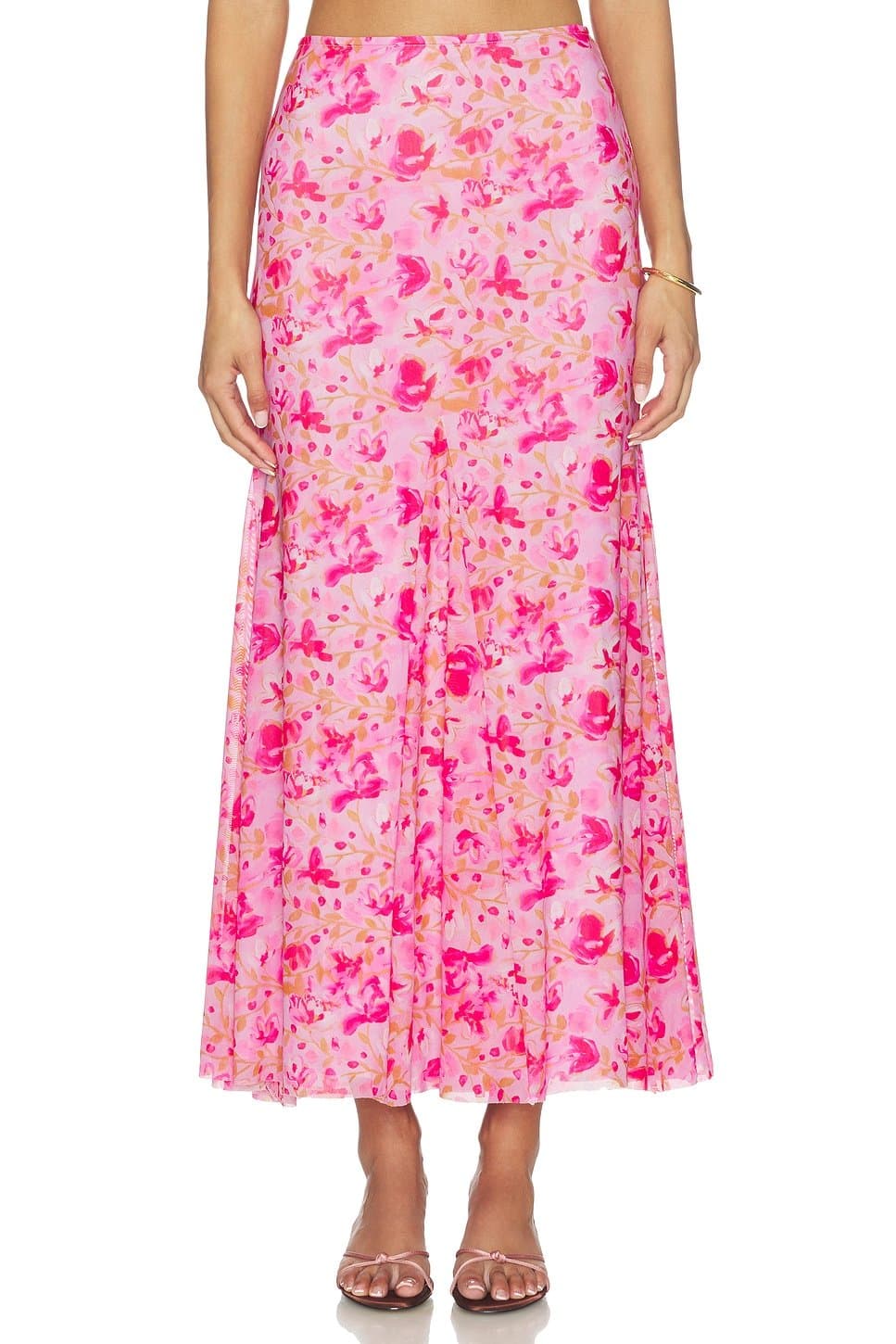 revolve Revolve Fuchsia Floral Print Midi Skirt