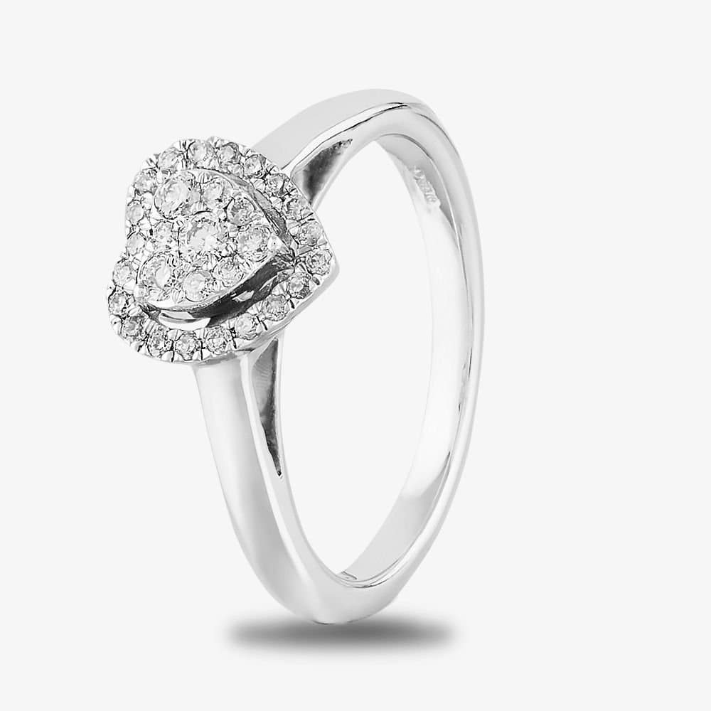 T.H.Baker T.H.Baker Women's 9ct White Gold 0.25ct Diamond Heart Cluster Ring TH0146571 K in Silver