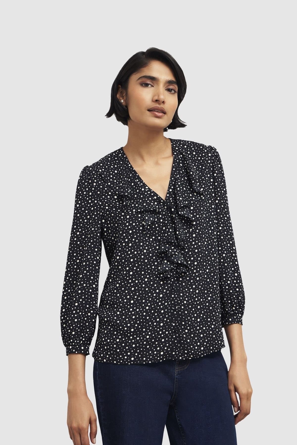 Hobbs London Hobbs London Women's May Ruffle V-Neck Blouse in Black