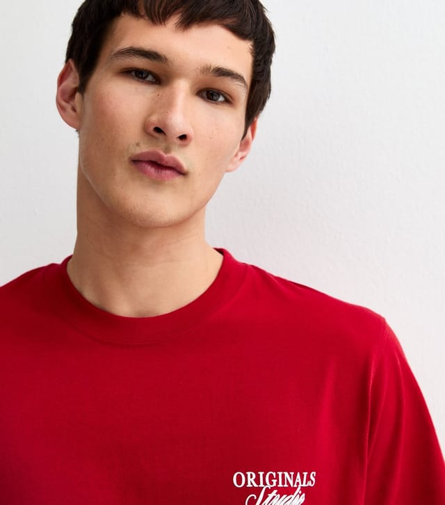 jack & jones Men's Bright Red Relaxed Originals Studio Logo T-Shirt Jack & Jones New Look - 2