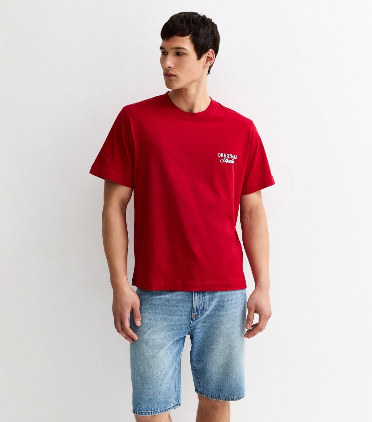 jack & jones Men's Bright Red Relaxed Originals Studio Logo T-Shirt Jack & Jones New Look - 4