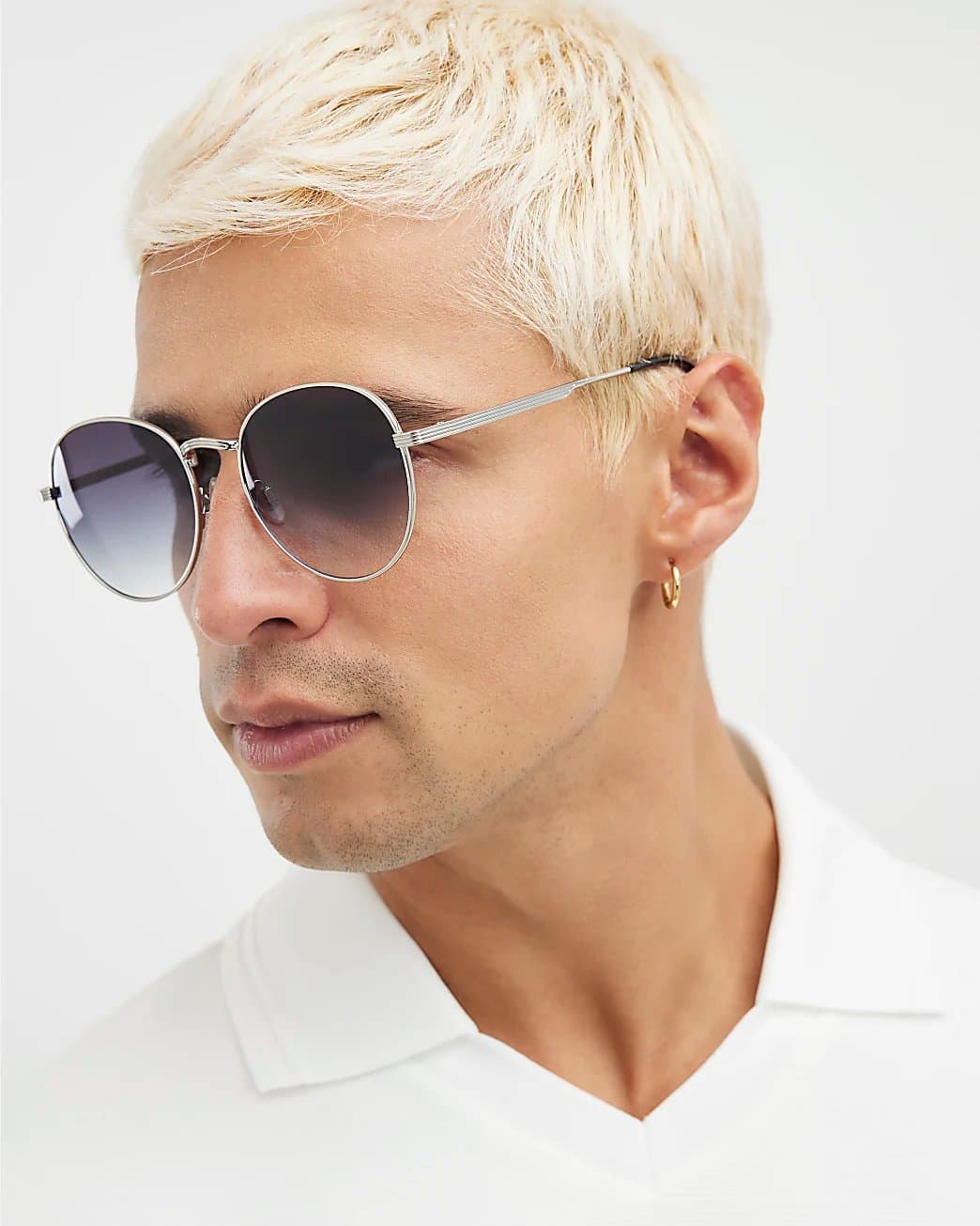 River Island Mens River Island Silver Round Smoke Lens Sunglasses