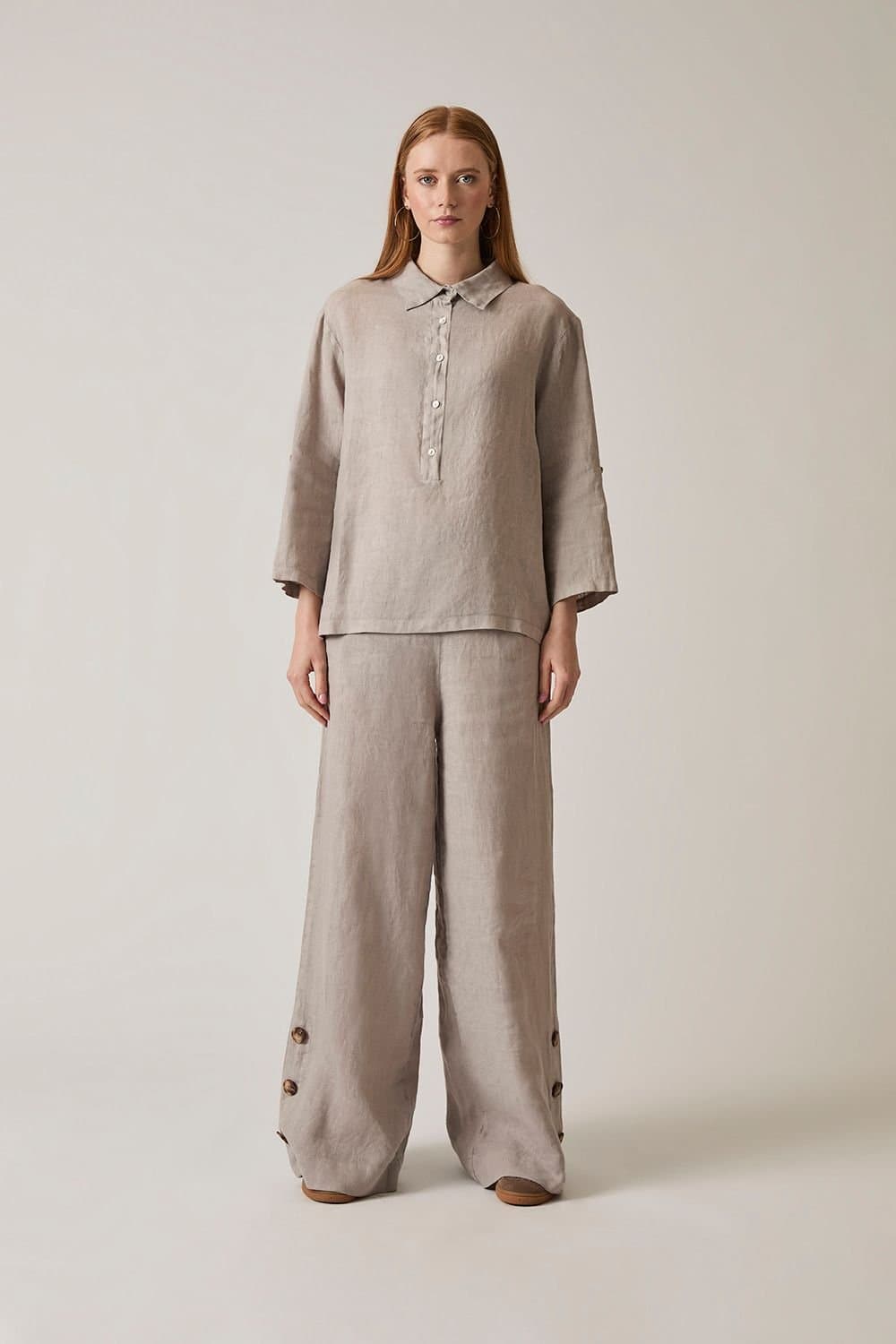 James Lakeland James Lakeland Women's Taupe Linen Blouse