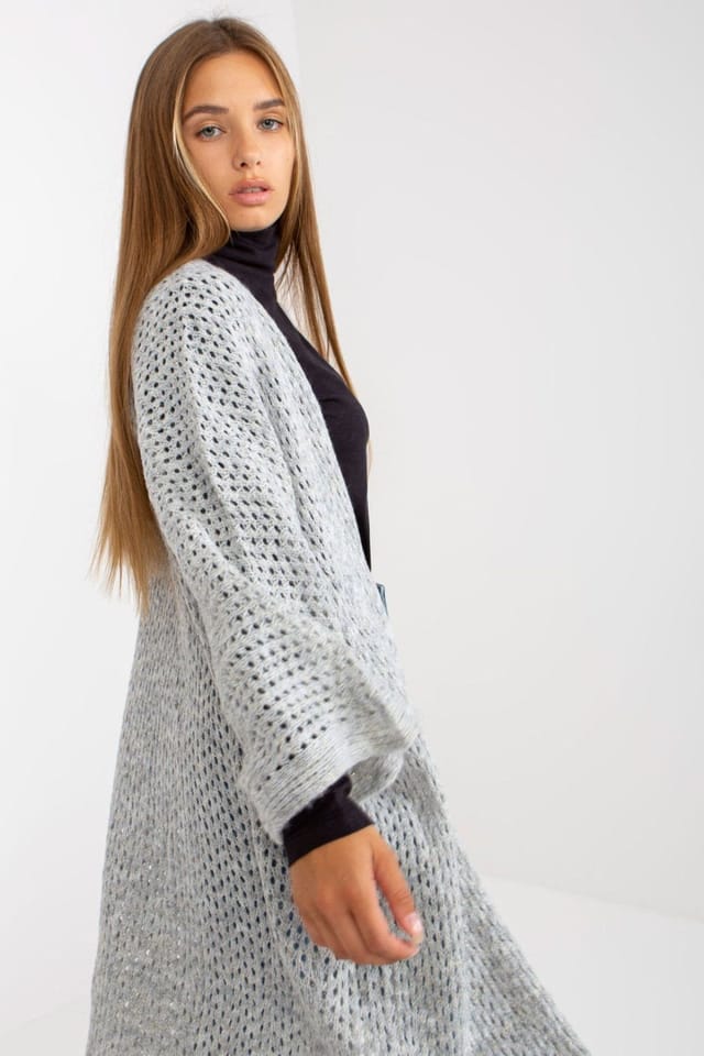 Love Lace Love Lace Women's Openwork Long Sleeve Cardigan No Closure in Grey - 2