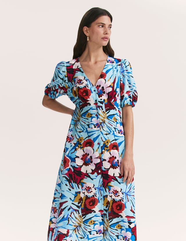 Finery London Finery London Women's Sarah Floral Button Down Midi Dress in Aqua - 2