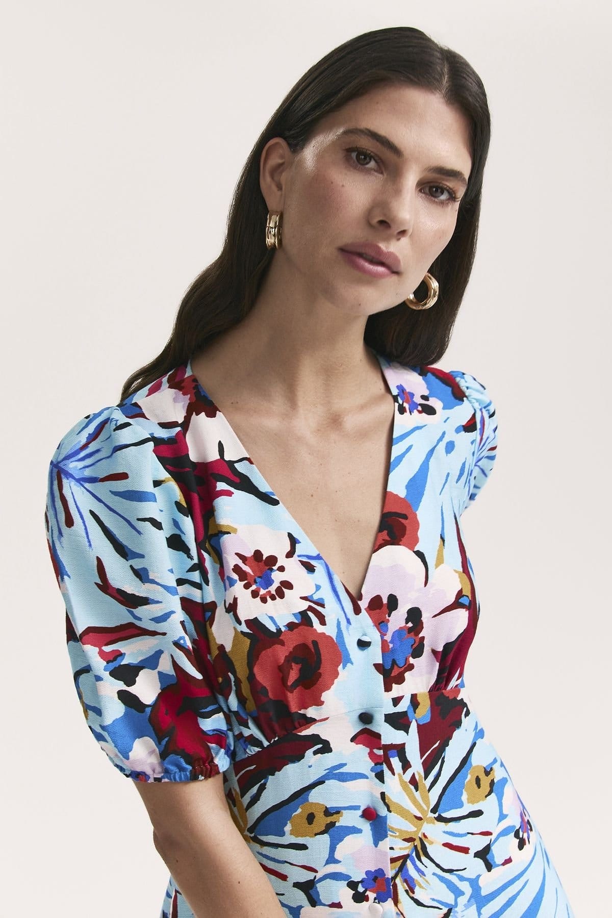 Finery London Finery London Women's Sarah Floral Button Down Midi Dress in Aqua - 4