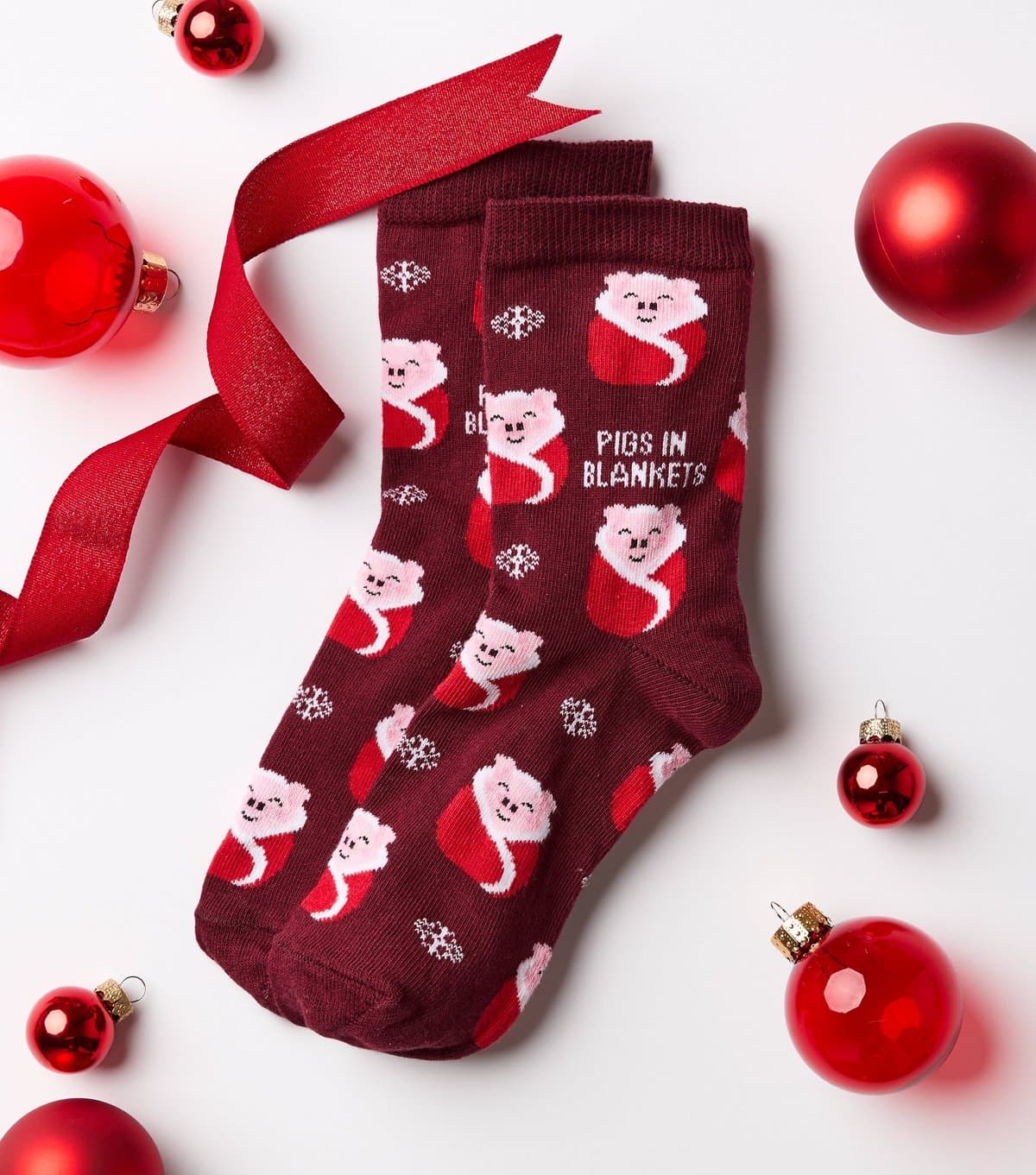 New Look Dark Burgundy Cotton Rich Christmas Pigs In Blankets Ankle Socks New Look