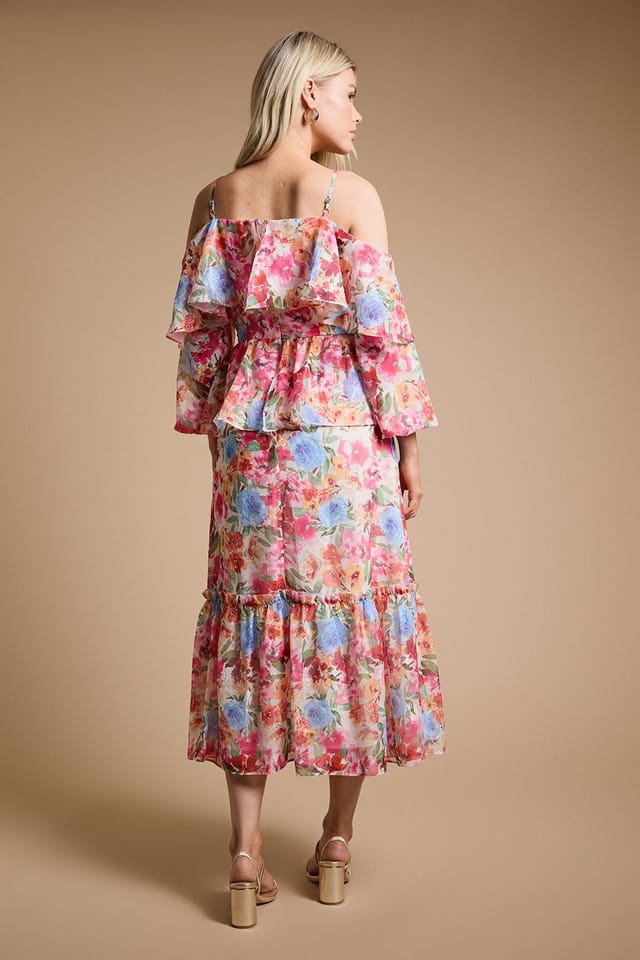 Dorothy Perkins Dorothy Perkins Women's DP Luxe Floral Ruffle Cold Shoulder Peplum Midi Dress - 3