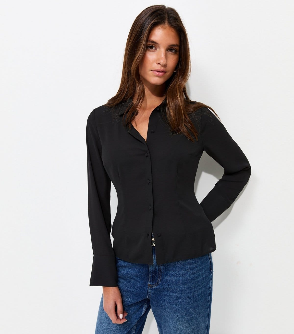 New Look Black Woven Long Sleeve Fitted Shirt