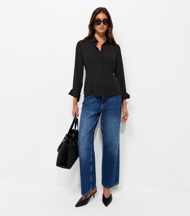 New Look Women's Black Fitted Waist Long Sleeve Shirt New Look - 3