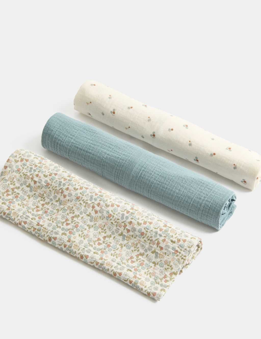 Marks & Spencer M&S 3 Pack Pure Cotton Floral Muslins Light Mint